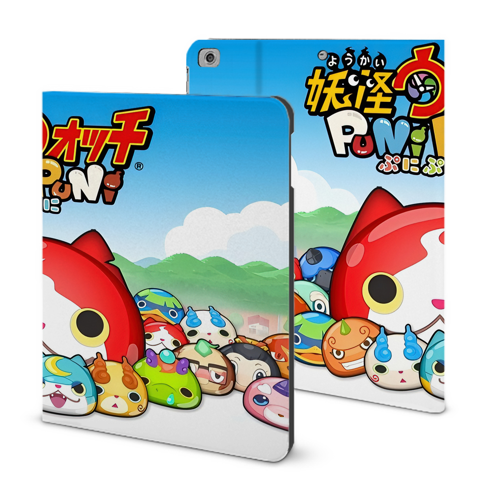 （画像用） 妖怪ウォッチ Yo-kai Watch IPad ケース ブック型 PUレザー TPU 耐衝撃 軽量 薄型 ペン収納なし 全面保護 IPad 各モデル対応